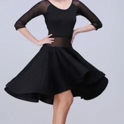 Latin Dance Dress Leopard Print Solid Splicing Women's Training Performance Half Sleeve High Spandex