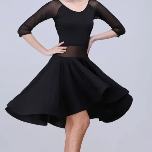 Latin Dance Dress Leopard Print Solid Splicing Women's Training Performance Half Sleeve High Spandex