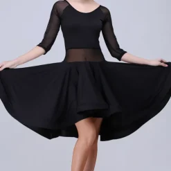 Latin Dance Dress Leopard Print Solid Splicing Women's Training Performance Half Sleeve High Spandex