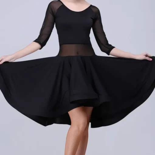 Latin Dance Dress Leopard Print Solid Splicing Women's Training Performance Half Sleeve High Spandex