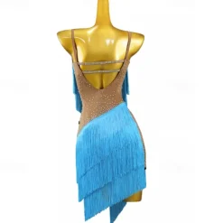 Latin Dance Dress Rhinestone Tassel Women's Girls' Performance Training Sleeveless High Spandex