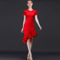 Latin Dance Dress Ruching Women's Training Performance Short Sleeves High Modal Church Dress Women's Daily