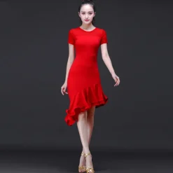 Latin Dance Dress Ruching Women's Training Performance Short Sleeves High Modal Church Dress Women's Daily