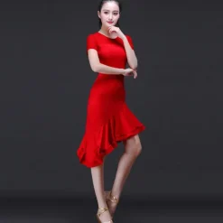 Latin Dance Dress Ruching Women's Training Performance Short Sleeves High Modal Church Dress Women's Daily