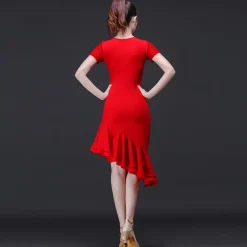 Latin Dance Dress Ruching Women's Training Performance Short Sleeves High Modal Church Dress Women's Daily