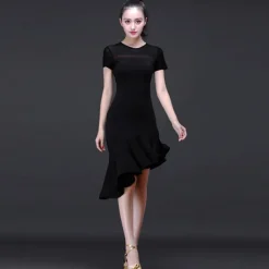 Latin Dance Dress Ruching Women's Training Performance Short Sleeves High Modal Church Dress Women's Daily