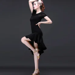 Latin Dance Dress Ruching Women's Training Performance Short Sleeves High Modal Church Dress Women's Daily