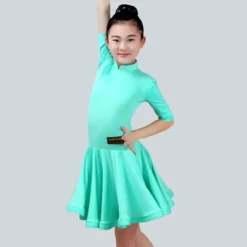 Latin Dance Dress Ruching Girls' Performance Half Sleeve Spandex