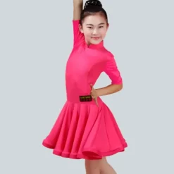 Latin Dance Dress Ruching Girls' Performance Half Sleeve Spandex