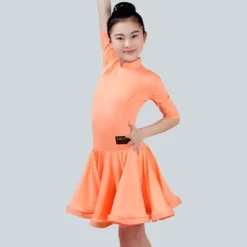 Latin Dance Dress Ruching Girls' Performance Half Sleeve Spandex