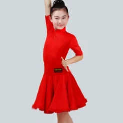 Latin Dance Dress Ruching Girls' Performance Half Sleeve Spandex
