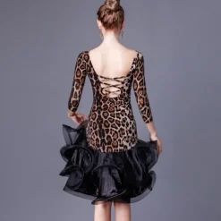 Latin Dance Dress Ruffles Splicing Women's Performance 3/4 Length Sleeve High Crystal Cotton Organza
