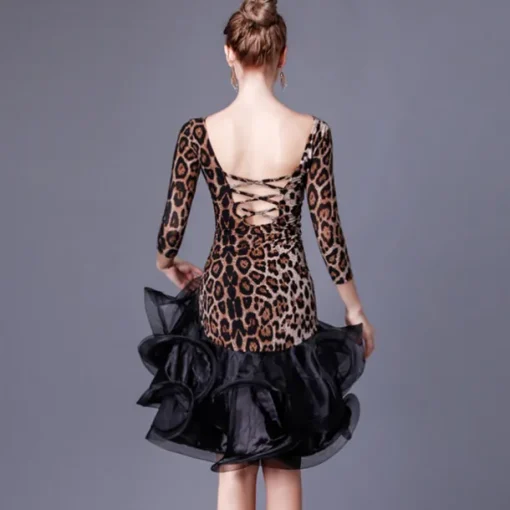 Latin Dance Dress Ruffles Splicing Women's Performance 3/4 Length Sleeve High Crystal Cotton Organza