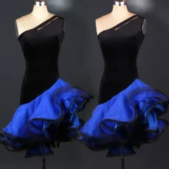 Latin Dance Dress Ruffles Split Joint Women's Performance Practise Sleeveless Spandex Organza