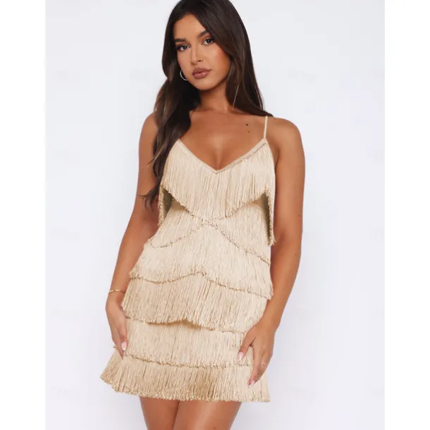 Latin Dance Dress Tassel Pure Color Women's Performance Party Sleeveless High Terylene