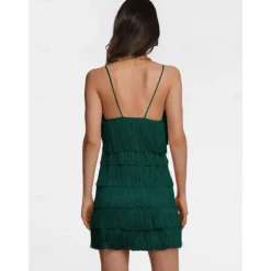 Latin Dance Dress Tassel Pure Color Women's Performance Party Sleeveless High Terylene