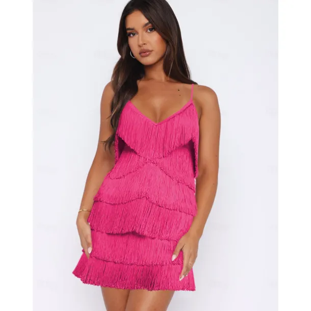 Latin Dance Dress Tassel Pure Color Women's Performance Party Sleeveless High Terylene