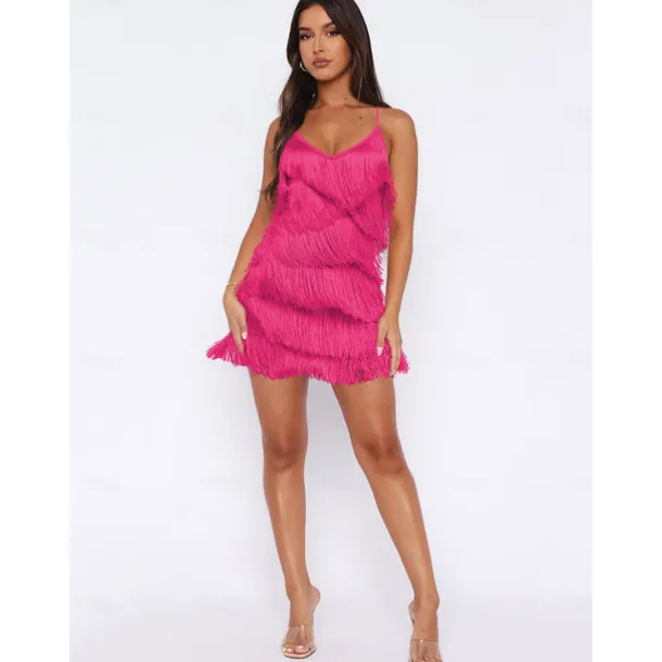 Latin Dance Dress Tassel Pure Color Women's Performance Party Sleeveless High Terylene