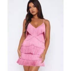 Latin Dance Dress Tassel Pure Color Women's Performance Party Sleeveless High Terylene