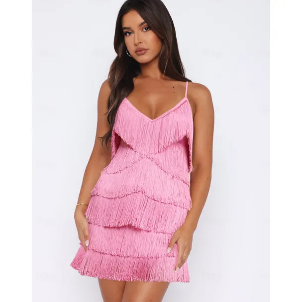 Latin Dance Dress Tassel Pure Color Women's Performance Party Sleeveless High Terylene