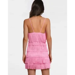 Latin Dance Dress Tassel Pure Color Women's Performance Party Sleeveless High Terylene