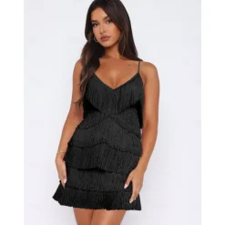 Latin Dance Dress Tassel Pure Color Women's Performance Party Sleeveless High Terylene