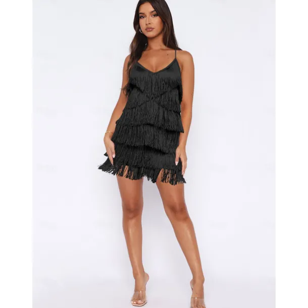 Latin Dance Dress Tassel Pure Color Women's Performance Party Sleeveless High Terylene