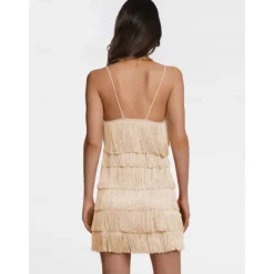 Latin Dance Dress Tassel Pure Color Women's Performance Party Sleeveless High Terylene