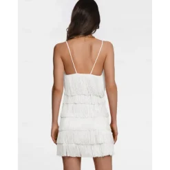 Latin Dance Dress Tassel Pure Color Women's Performance Party Sleeveless High Terylene