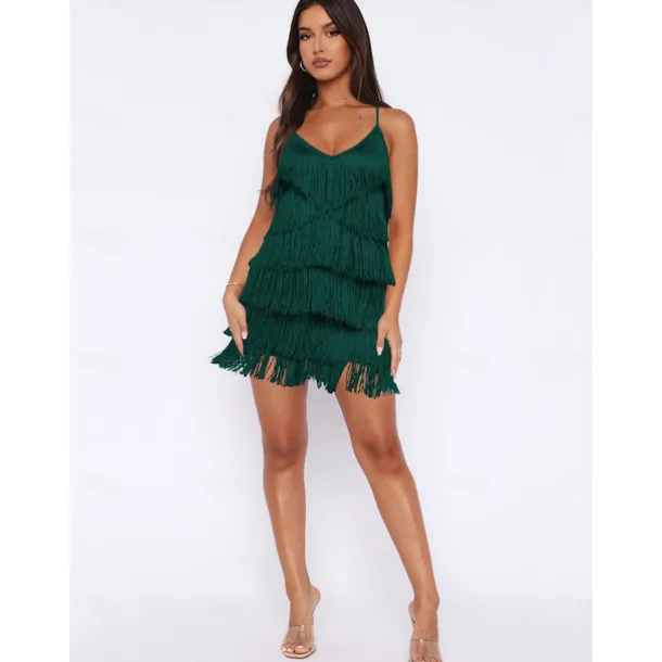 Latin Dance Dress Tassel Pure Color Women's Performance Party Sleeveless High Terylene