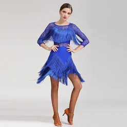 Latin Dance Dress Women's Performance 3/4 Length Sleeve Natural Spandex