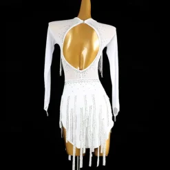Latin Dance Exotic Dancewear Dress Tassel Crystals / Rhinestones Women's Performance Daily Wear Long Sleeve Spandex