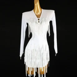 Latin Dance Exotic Dancewear Dress Tassel Crystals / Rhinestones Women's Performance Daily Wear Long Sleeve Spandex