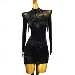 Latin Dance Exotic Dancewear Latin Salsa Dance Dress Crystals / Rhinestones Women's Performance Daily Wear Long Sleeve Spandex
