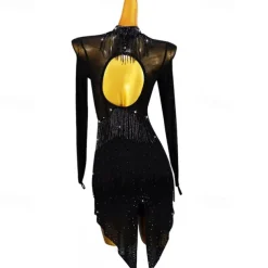 Latin Dance Exotic Dancewear Latin Salsa Dance Dress Crystals / Rhinestones Women's Performance Daily Wear Long Sleeve Spandex