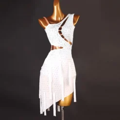 Latin Dance Exotic Dancewear Latin Salsa Dance Dress Tassel Crystals / Rhinestones Women's Performance Daily Wear Sleeveless Spandex
