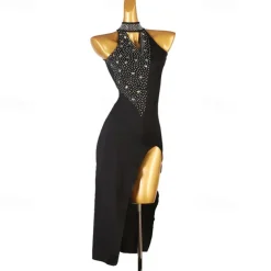 Latin Dance Exotic Dancewear Latin Salsa Dance Dress Crystals / Rhinestones Women's Performance Daily Wear Sleeveless Spandex