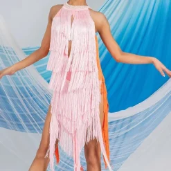 Latin Dance Exotic Dancewear Latin Salsa Dance Dress Tassel Splicing Women's Performance Daily Wear Sleeveless Chinlon
