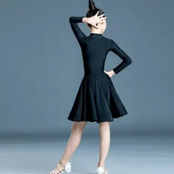 Latin Dance Kids' Dancewear Dress Pure Color Splicing Girls' Performance Training Long Sleeve High Polyester