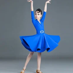 Latin Dance Kids' Dancewear Dress Pure Color Splicing Girls' Performance Training Half Sleeve High Polyester