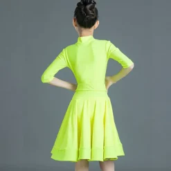Latin Dance Kids' Dancewear Dress Pure Color Splicing Girls' Performance Training Half Sleeve High Polyester
