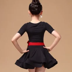 Latin Dance Kids' Dancewear Dress Sash / Ribbon Cascading Ruffles Girls' Training Performance Short Sleeve Spandex Pleuche Polyester
