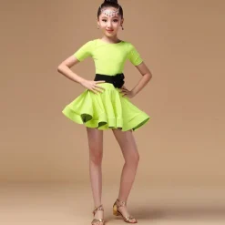 Latin Dance Kids' Dancewear Dress Sash / Ribbon Cascading Ruffles Girls' Training Performance Short Sleeve Spandex Pleuche Polyester