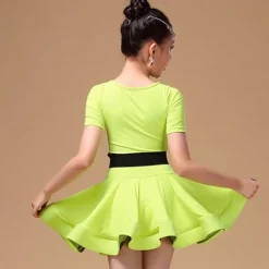 Latin Dance Kids' Dancewear Dress Sash / Ribbon Cascading Ruffles Girls' Training Performance Short Sleeve Spandex Pleuche Polyester