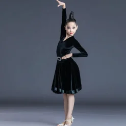 Latin Dance Kids' Dancewear Dress Leopard Print Printing Pure Color Girls' Performance Training Long Sleeve High Polyester