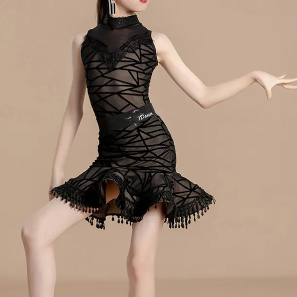 Latin Dance Kids' Dancewear Skirts Splicing Girls' Performance Daily Wear Sleeveless High Crystal Cotton Mesh