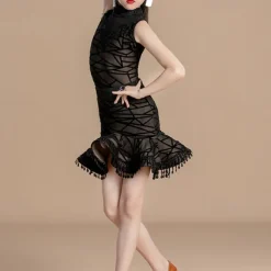 Latin Dance Kids' Dancewear Skirts Splicing Girls' Performance Daily Wear Sleeveless High Crystal Cotton Mesh