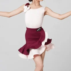 Latin Dance Kids' Dancewear Dress Petal Ruffles Girls' Performance Sleeveless Natural Elastane