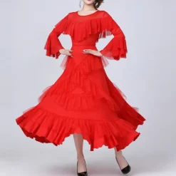 Latin Dance Skirts Pure Color Splicing Tulle Women's Performance Training Long Sleeve High Polyester