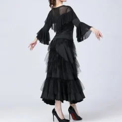 Latin Dance Skirts Pure Color Splicing Tulle Women's Performance Training Long Sleeve High Polyester